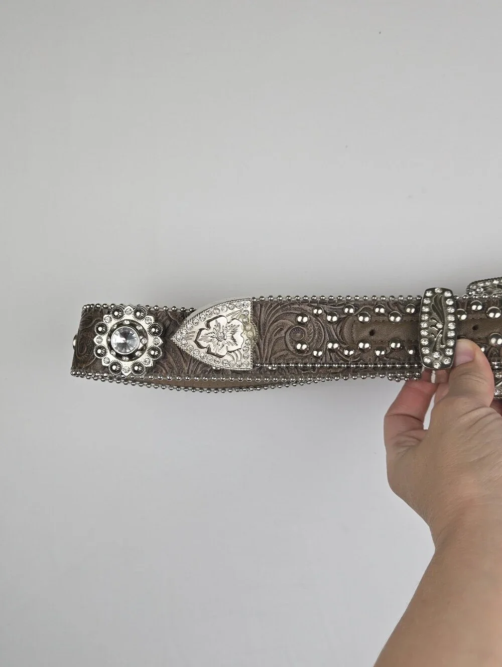 Blazing Roxx Western Rhinestone‎ Studded Belt Embellished Buckle Floral Sz L